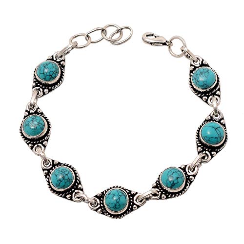 Turquoise Bracelets Silver Plated For Women - Stone Link Bracelets For Girl Women #TOP9