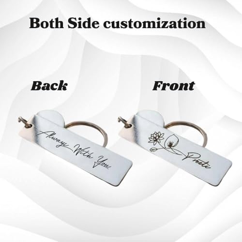 Image of Personalized Engraved Metal Keychains - Custom Name & Initial Key Rings with Floral according to month Design - Unique Gift for Couples, Friends & Loved Ones
