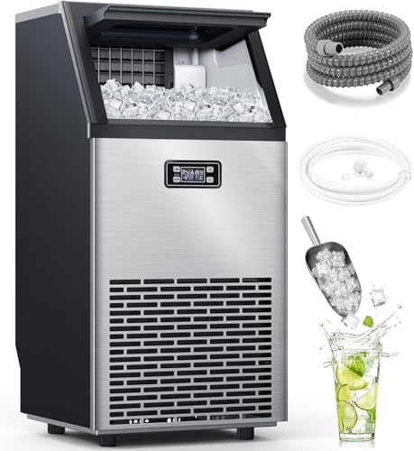 Electactic Commercial Ice Maker Machine,100lbs/24H Stainless Steel Ice Machine,33lbs Storage, Auto Self-Cleaning Freestanding Ice Maker, Ice Machine Freestanding for Bar/Cafe/Restauran-Silver