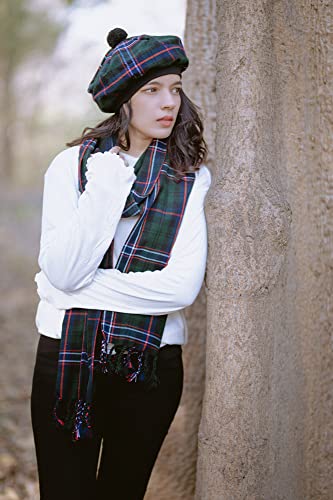 Image of Scottish Tam O' Shanter Hat Tartan Bonnet Pom Pom Wool Flat Cap One Size