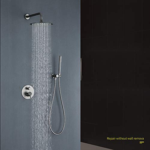 Ensemble combiné de douche gris mural avec pommeau acier inoxydable encastré