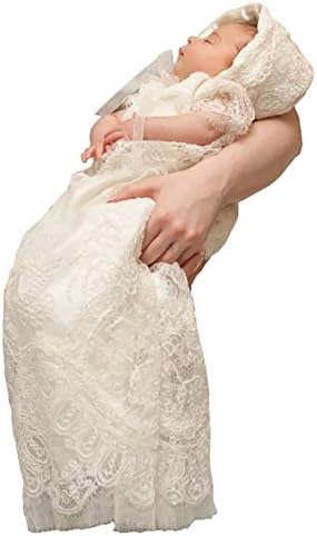 Aorme Ivory Lace Baby-Girls Christening Baptism Gowns with Hat Trim Edge (Newborn, Ivory)