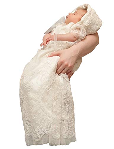 Aorme Ivory Lace Baby-Girls Christening Baptism Gowns With Hat Trim Edge (Newborn, Ivory) #TOP26