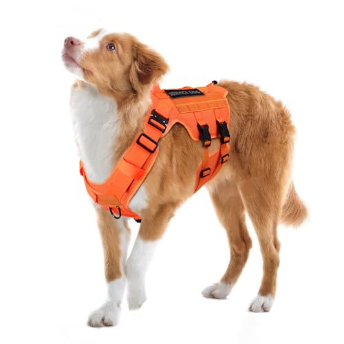 Image of Petnanny Tactical Dog Harness Service Vest for Large Dogs L Orange | Service dog vest with hook loop panel, MOLLE, handle, no pull design for K9 training & daily walks, ideal no pull harness