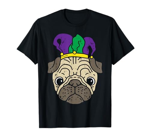 Jester Pug Face Mardi Gras Dog Lover Dueño Hombres Mujeres Niños Camiseta