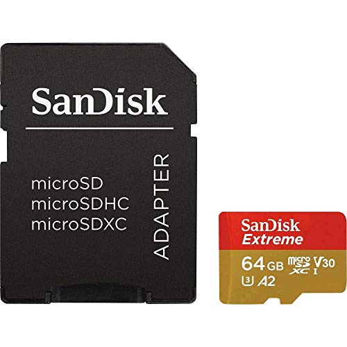 SanDisk Extreme 64 GB microSDXC Memory Card for Action Cameras and Drones with A2 App Performance up to 160 MB/s, Class 10, U3, V30