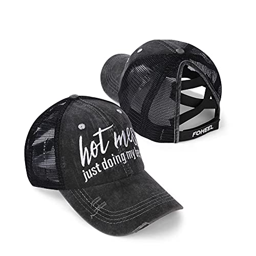 Gorra con ponpon cruzado para mujer con malla trasera