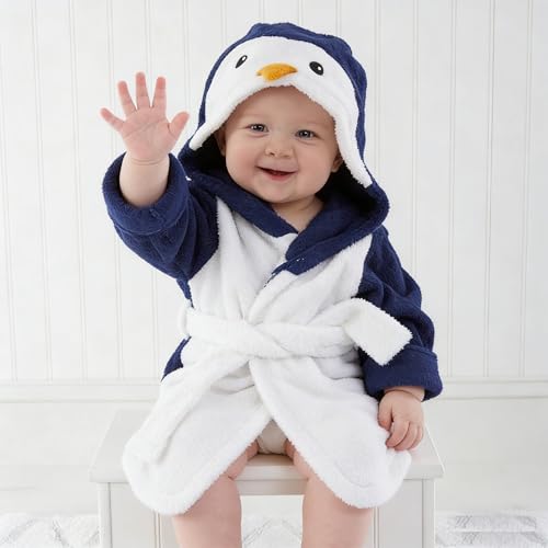 Image of Baby Boy Bathrobe Hooded Towels Unisex Infant Bath robe Towel For Toddle Terry Ultra Absorbent Durable Blankets