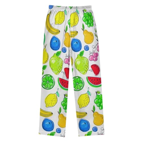 J JOYSAY Assorted Fruits Sketch White Pajamas Pants Soft Long Pajama Bottoms Lounge Sleep Pants Size S-XL2