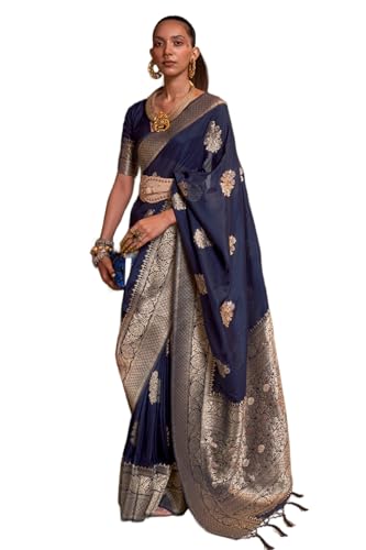 Image of SWORNOF Women's Woven Khadi Georgette Silk Saree With Unstitched Blouse Piece