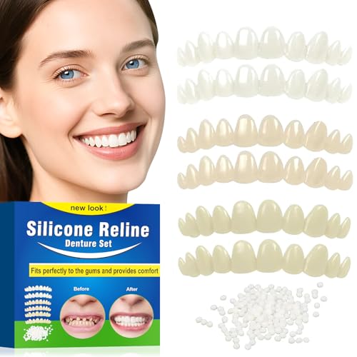 Veneers Teeth for Women, Tooth Replacement Missing Teeth, Upper Veneer Cosmetic Tooth, Moldable Thermal Beads Replacement Kit, Unisex to Denture Repair Kit, 6PCS