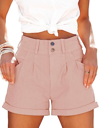 Hilltichu Womens Relaxed Fit Casual High Waist Pocketed Denim Shorts