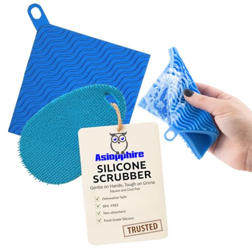Silicone Dish Sponge Dish Scrubber (Oval and Square) - Dual-Sided, Food Grade Silicone Sponges for Dishes and Housecleaning 2-Pack