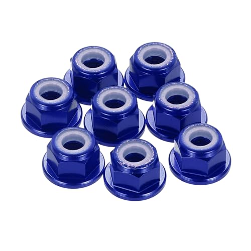 Image of sourcing map 8 Pcs M4 Pitch 0.7mm Aluminum Alloy Lock Nuts Flanged Hex Nuts Nylon Locking Serrated for RC Drone Quadcopter Motor Prop Adapter FPV Parts Fasteners, Dark Blue