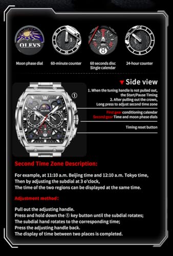 Image of OLEVS Mens Watches Original Chronograph Analog Quartz Watch Multifunction Waterproof Calendar Silicon Strap Fashion Square Watch for Man