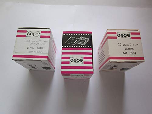 Gepe Glass Slide Mounts Set, 27 Boxes, 3 Sizes: 18 X 24 (#6101), 24 X 28 (#6803), 24 X 24 (#6301), Each Box Contains 20 Slides, Made in Sweden, Pink and White Striped, Educational/Scientific