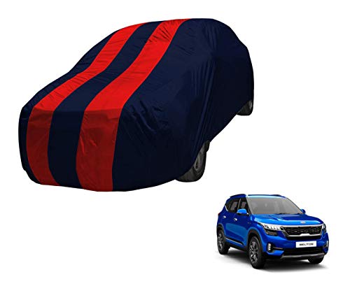 Image of Auto Hub Car Cover Compatible with Kia Seltos (Model-2019-2025) with Mirror Pocket,Triple Stitched, Weather Proof, Seltos Car Cover- Navy-Red