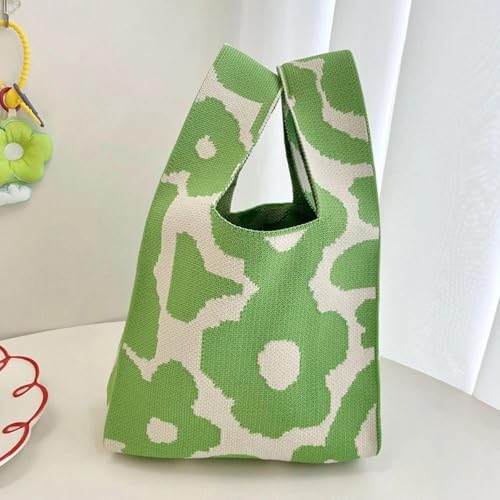 Image of Street27 Japanese Style Wrist Handbag for Women Knitted Handbag With Bow Decor Aesthetic Crochet Knit Tote Bag suitable for daily use, Shopping, Travel, Gift