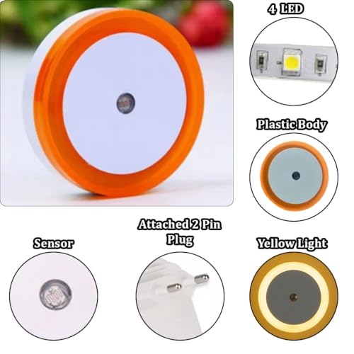 Image of fizzytech Motion Sensor LED Light Bulb 7W - Automatic On /Off, Energy-Saving Dimmable Yellow for Bathroom, Kitchen, Stairs & Wardrobe((Round Yellow Pack-2)