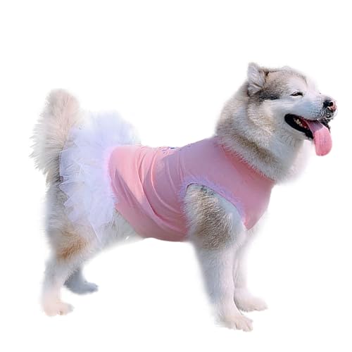 UOSIA Pink Dog Lace Princess Dresses for Large Dogs Girl Soft Stretchy Pullover Pet Tutu Skirt for Birthday 6XL