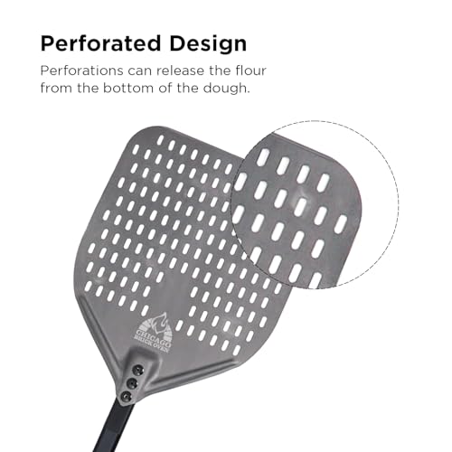 Image of Chicago Brick Oven Perforated Pizza Peel - 12 inchx15 inch Anodized Aluminum Pizza Steel, 11 inch Handle, 26 inch Overall Length - Ideal Pizza Turning Peel for Pizza Oven, Brick Oven, Baking Bread