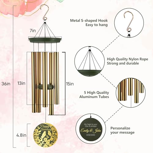 Image of ASTARIN Happy Anniversary Wind Chimes Personalized, Deep Tone Wind Chimes for Memory Day, for Couple Friends Wife Husband, Marriage Keepsake Gift Ideas