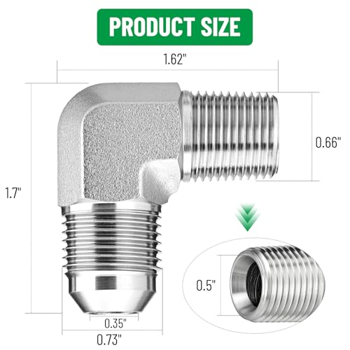 Image of 90 Elbow Hydraulic Adapter Fitting: 1 /2 inch JIC Male x 3 /8 inch NPT Male | 5 Pack Carbon Steel Hydraulic Hose Crimp Connectors with Protective Covers for Hydraulic Applications - 2501-08-06