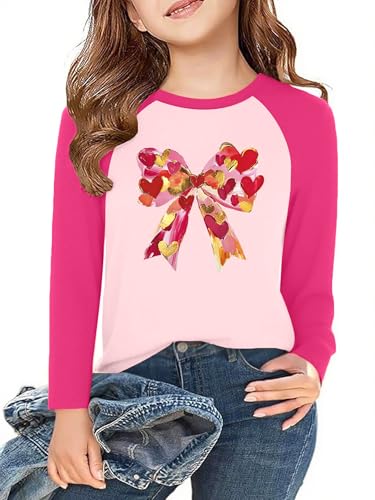 Image of Girls Valentine Shirts for Kids Valentines Heart Graphic Tshirts Casual Long Sleeve Shirts Love Heart Tee