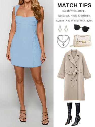 Image of Women's Sexy Ruched Mesh Midi Short Dresses for Women Square Neck Fitted Elegant Club Party Cocktail Dress
