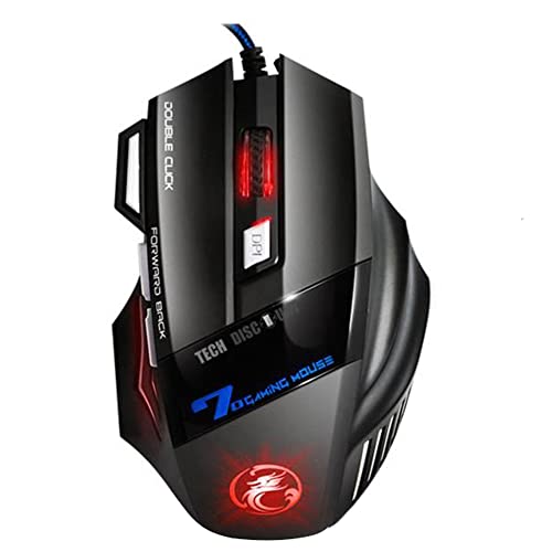 TECH DISCOUNT Souris Ordinateur Optique Filaire Gamer LED Jeu 7 Boutons Professionnel Gaming Mouse USB Haute Précision Réglable + Cadeau Tapis