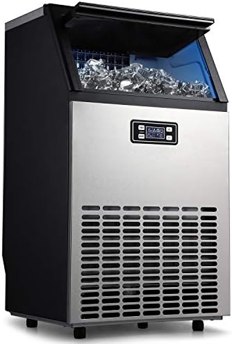 COOLLIFE Commercial Ice Maker - Produces 100lbs of Ice in 24 Hrs with 33lbs Storage Bin(100LBS/24H)