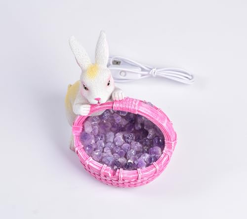 Image of AMOYSTONE Amethyst Rabbit Night Light with Ceramic Sculpture, USB Powered Easter Home Decor Lamp for Bedroom Kids Room Gift