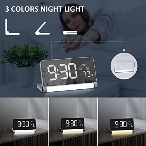 Alarm Clock For Bedroom, Digital Alarm Clock With Wireless Charging, 5 White Noise Sounds, 3 Colors Night Light, 9 Levels Brightness, Foldable Bedside Clock With 12/24H, Large Display (White) #TOP4