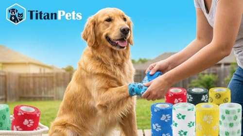 Image of Dog Bandage Cohesive Wrap for Paw & Leg | 7.5cm x 4.5m - Pack of 8 | Easy Tear, Fur Safe | Self Adhesive Elastic Vet Tape for Walking Protection, Wound Care & Licking Prevention Bandage Roll