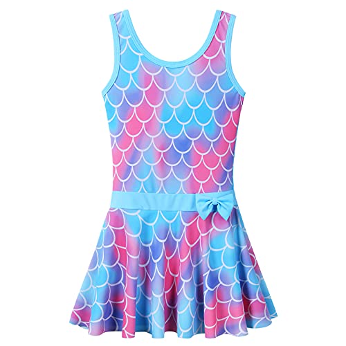 Image of Girls Swimsuit One Piece UPF 50+ Floral Skirted Bathing Suit Modest Beach Swim Dress 3-11 Years