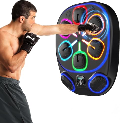 Angju Smart Music Boxing Machine for Kids and Adults LED Wall-Mounted Bluetooth Training System with Punching Gloves Home Workout Equipment for Fitness and Stress Relief