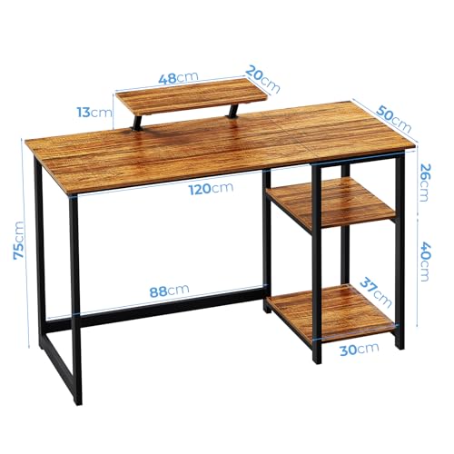 Image of GreenForest Computer Desk with Monitor Stand,47 inch Home Office Desk with Reversible Storage Shelves Modern Writing Study Work Table,Easy Assembly,Walnut