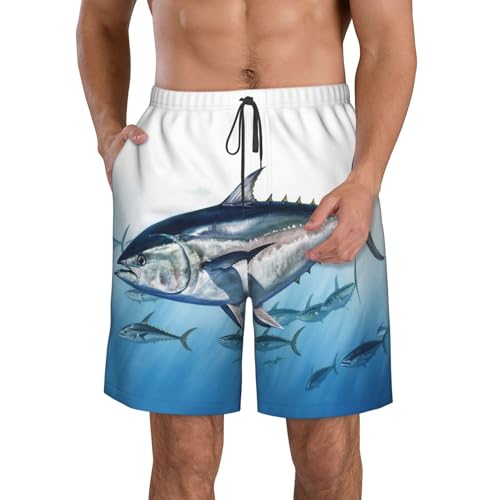 Men's Swim Trunks Quick Dry Board Shorts Mens Bathing Suit Swimsuits Bluefin Tuna Thunnus Beach Shorts with Pockets