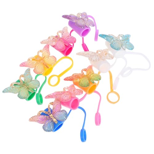 BESTonZON 9個バタフライシリコンストローカバー 用タンブラーアクセサリー 防塵保護キャップ 飲み口保護樹脂製 スリッシュで再利用可能なス