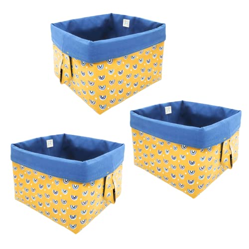 Cestas Almacenaje de Tela Caja Organizadora de Lona Plegable con Asas para Guardar Ropa Juguetes Pañales cosméticos accesorios de costura Ideal decoración (3 ARCOIRIS / AZUL)