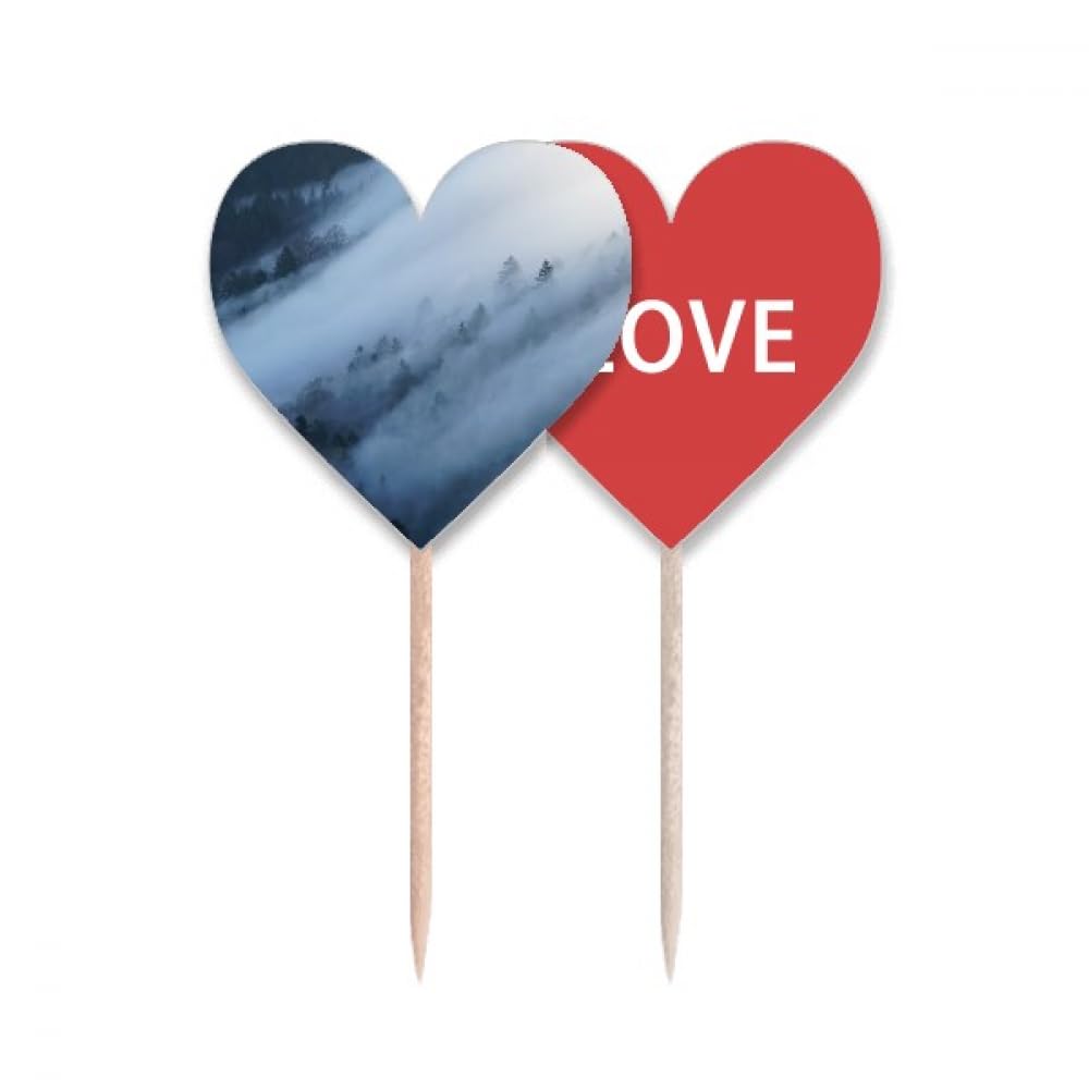 Montagne et nature en cure-dents drapeau cœur pour décoration de cupcakes