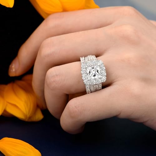 SHELOVES Vintage Princess CZ Wedding Rings Set for Women 925 Sterling Silver Engagement Rings Sets 4Ct Cubic Zirconia 5-123