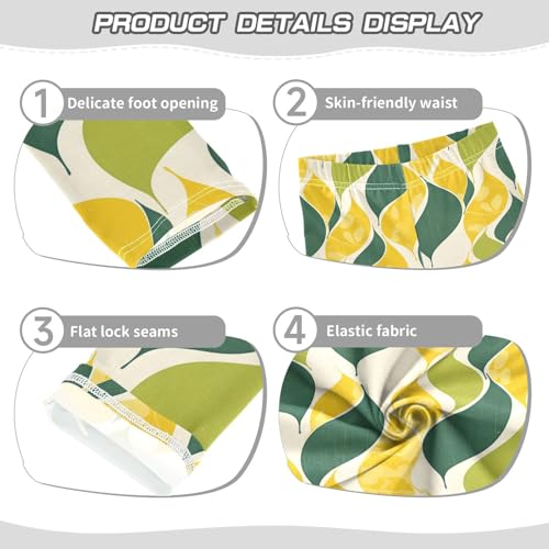 Vintage Grass Green Yellow Pattern Kids Girl's Leggings Stretchy High Waisted Athleisure Pants Gym3