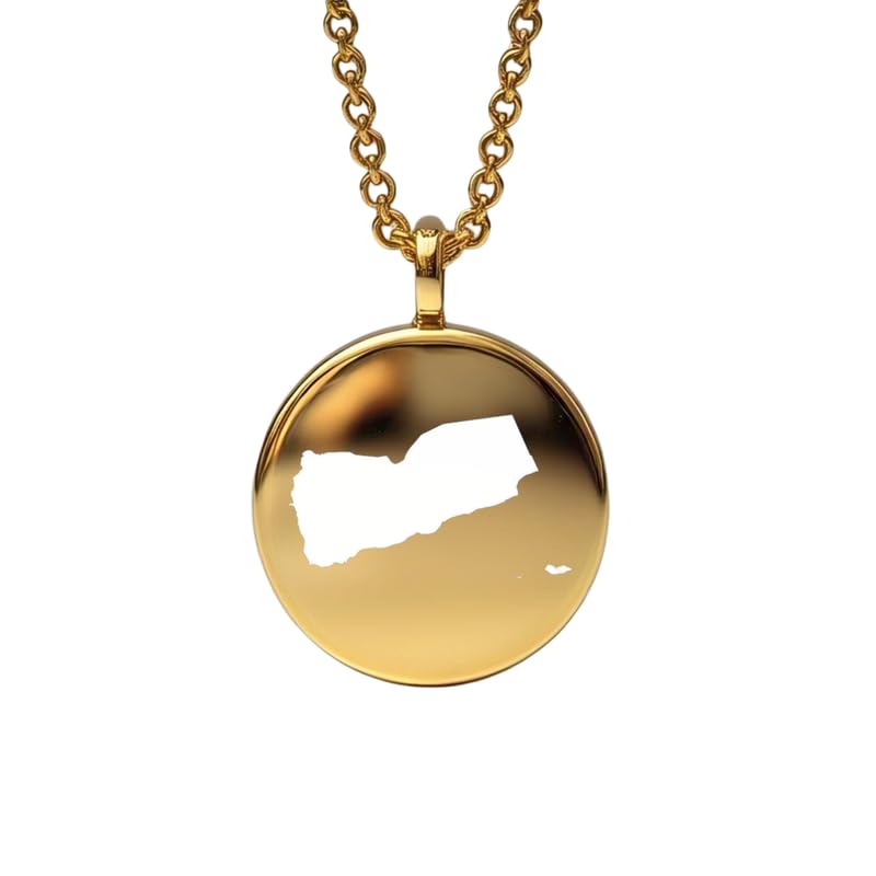Pendentif carte du Yémen en argent sterling plaqué or 14 carats, forme ronde de 24 mm et épaisseur de 1,5 mm, breloque Terre, bijou de voyage délicat | Médaillon gravé Aventure | LKB_MAP_615