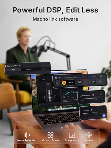 Image of MAONO XLR /USB Condenser Microphone: 192kHz /24Bit Plug & Play PC Computer Podcast Cardioid Metal Mic Kit with Software, Professional Sound Chipset for Recording, Studio, Singing, YouTube A04 Gen2