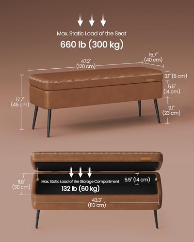 Image of VASAGLE Storage Ottoman Bench, PU Leather, Steel Legs