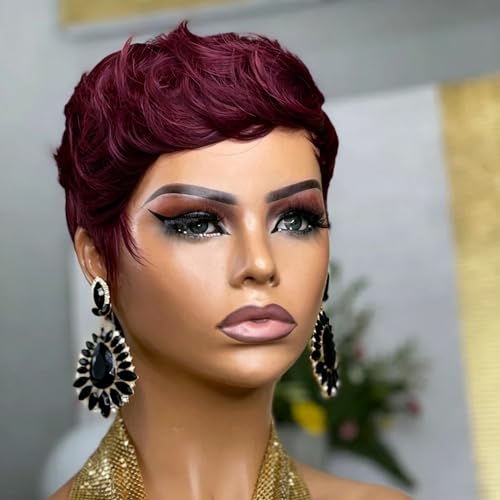 Pixie Cut Wig for Women Human Hair Short Wig for Women 99J Burgun...