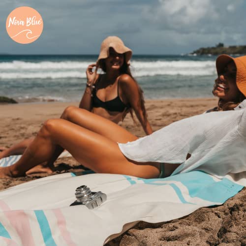 Nova Blue Turkish Beach Towel (37 X 71) - Pink Striped 100% Turkish Cotton - Xl, Sand Resistant – Beach Blanket, Compact #TOP2