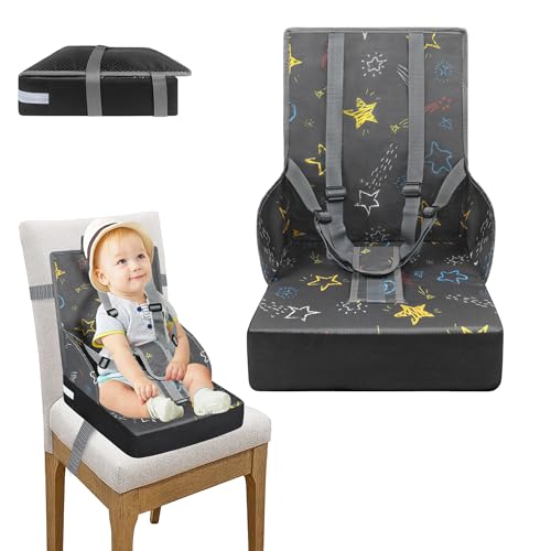 YRHome Sitzerh&ouml;hung f&uuml;r Kinder, Grau, faltbar, verstellbare R&uuml;ckenlehne und Booster f&uuml;r Babys, Dreipunktgurt, mobil f&uuml;r Zuhause und unterwegs