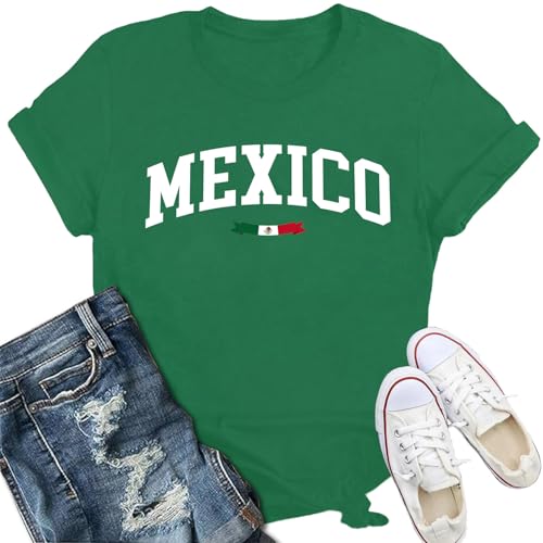 IFQ Mexico Shirts for Women Mexico Flag Print T-Shirt Mexican Tee Casual Vacation Short Sleeve Tops